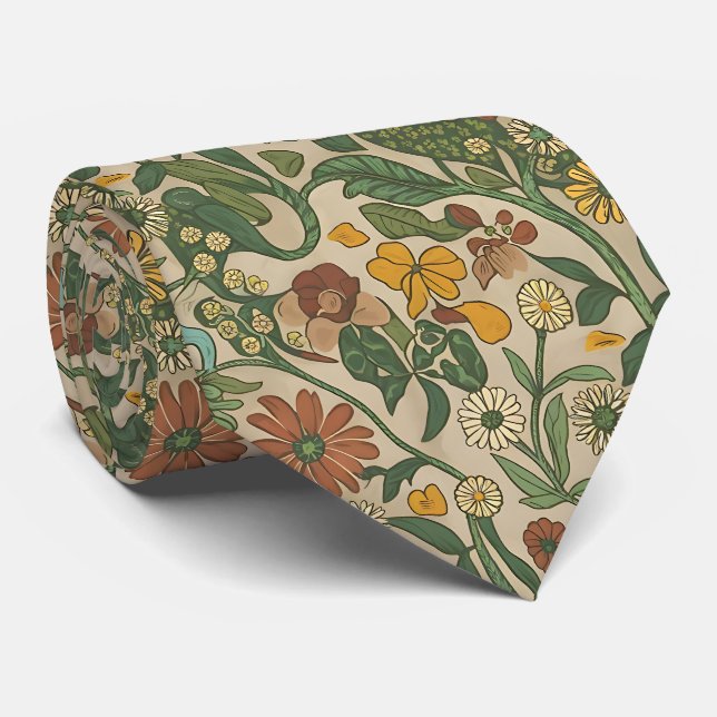 Cravate Motif botanique vintage continu  (Roulé)