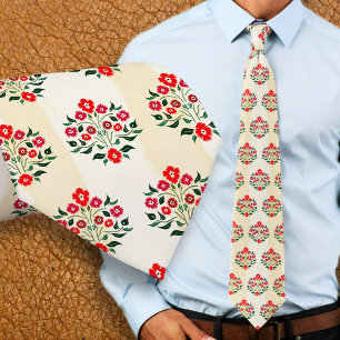 Cravate Motif bouquet d'Astor floral rouge peint à la main