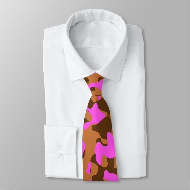 Cravate Motif Camouflage en Tan, Rose et Brown (Attaché)