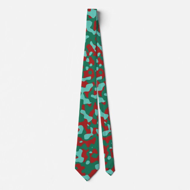 Cravate Motif Camouflage rouge, vert et Turquoise (Devant)