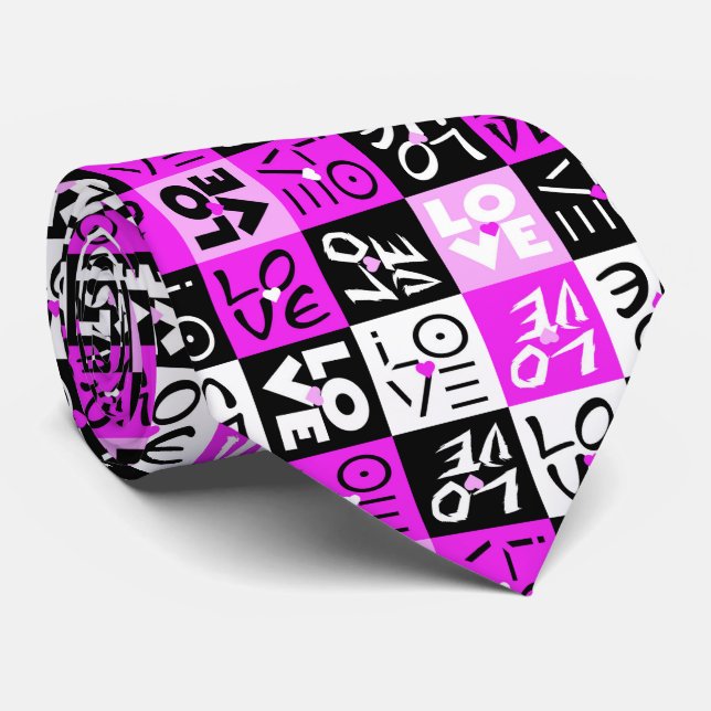 Cravate motif carré d'amour de la Saint-Valentin violet (Roulé)