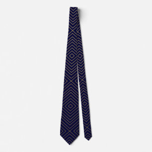 Cravate Motif Carré d'or géométrique moderne sur Navy B