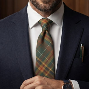 Cravate Motif carreauté tartan vert forêt classique