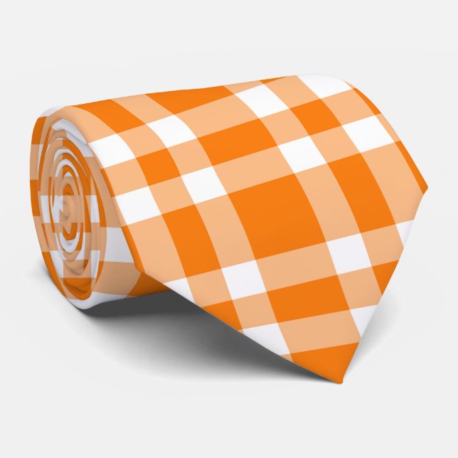 Cravate Motif carreaux orange et blanc (Roulé)