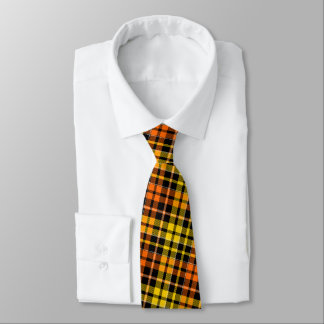 Cravate Motif carreaux tartan noir jaune orange