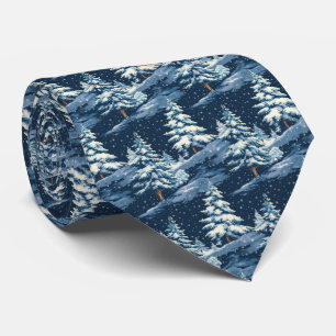 Cravate Motif carrelé d'arbres hivernaux enneigés festifs