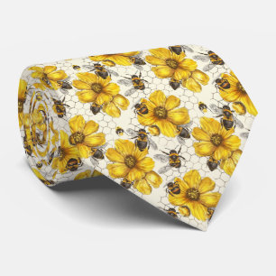 Cravate Motif carrelé de fleurs et d'abeilles mignon