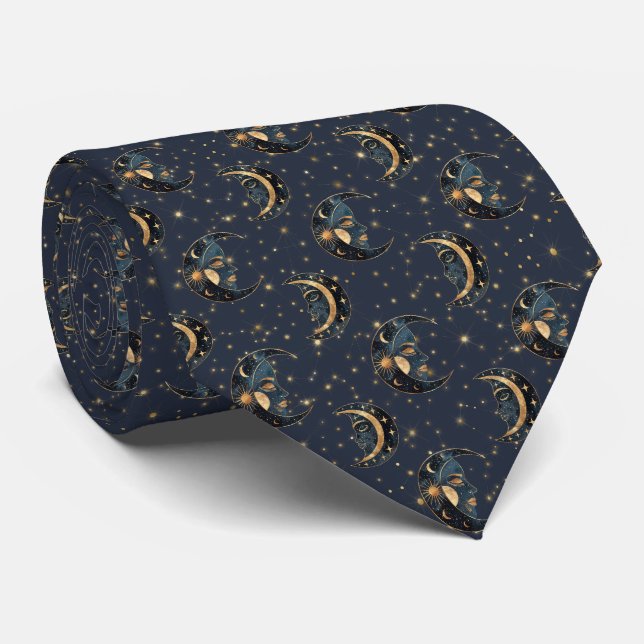 Cravate Motif céleste de lune en or de luxe (Roulé)