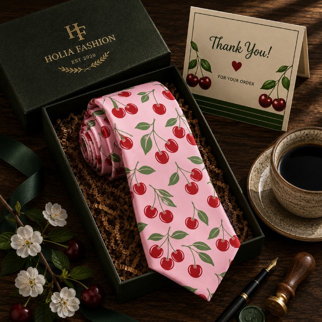 Cravate Motif Cerise Douce Rouge Kawaii (Créateur téléchargé)