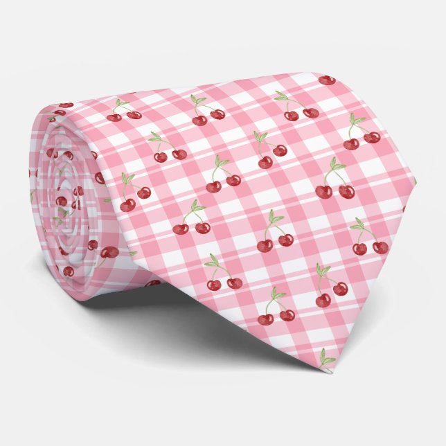 Cravate Motif Cerise Rouge Sucré Rétro (Roulé)