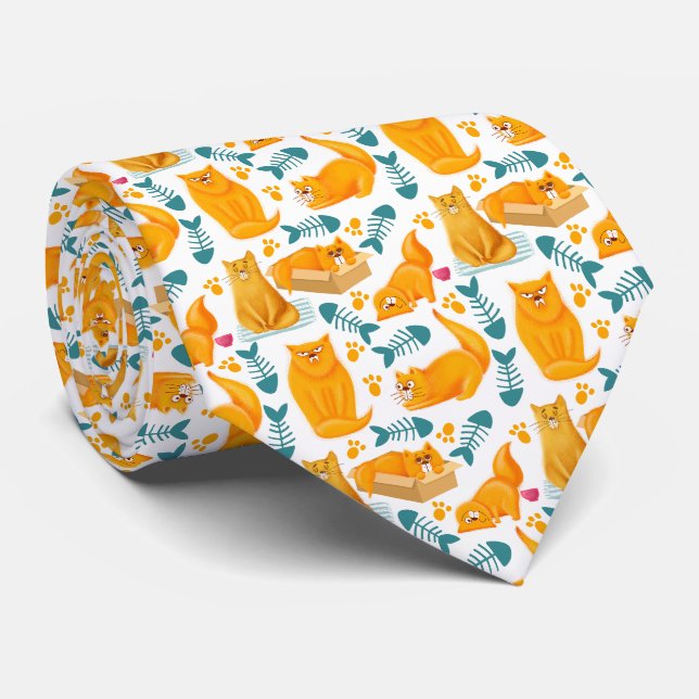 Cravate Motif chat mignon et amusant (Roulé)