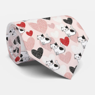 Cravate Motif Chats Kawaii Roses et Cœurs (9)