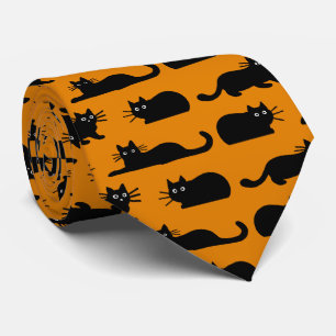 Cravate Motif Chats Noirs Kitties Cool Halloween Orange