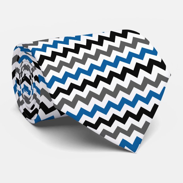 Cravate Motif Chevron Arrière - plan bleu gris noir blanc (Roulé)