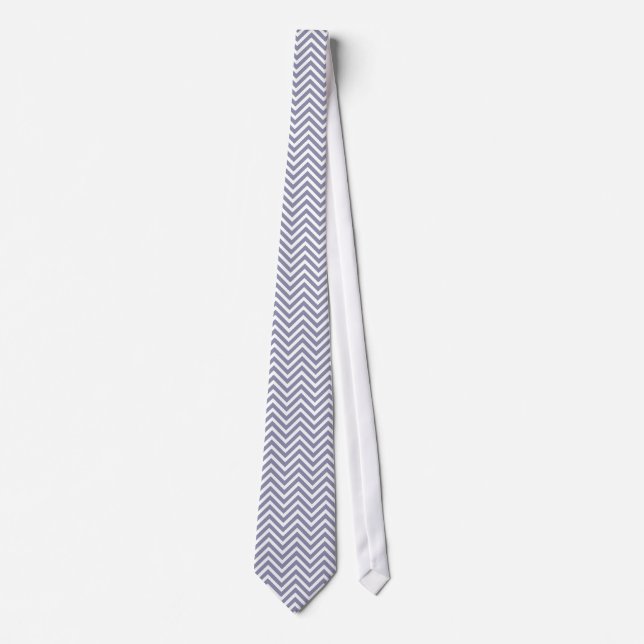 Cravate Motif Chevron Bleu Argent Très Élégant (Devant)