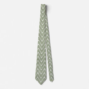 Cravate Motif Chevron Vert Sauge Poussiéreux