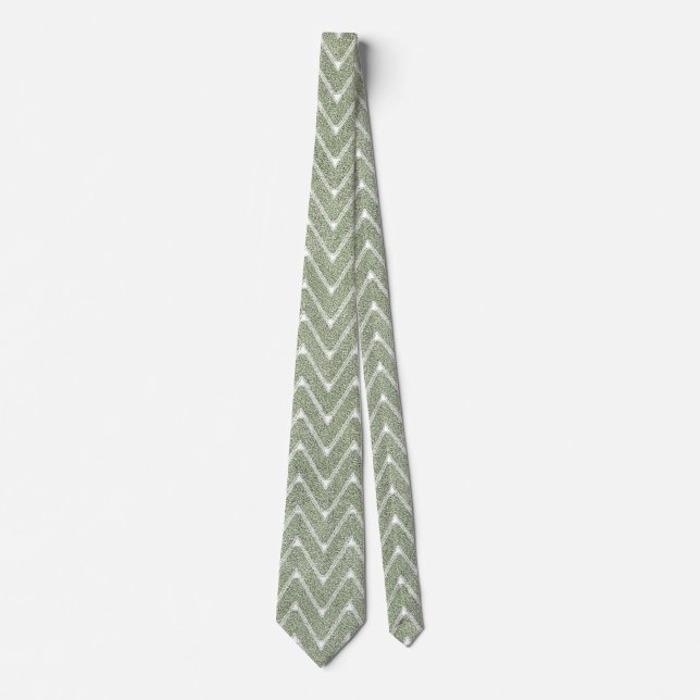 Cravate Motif Chevron Vert Sauge Poussiéreux (Devant)