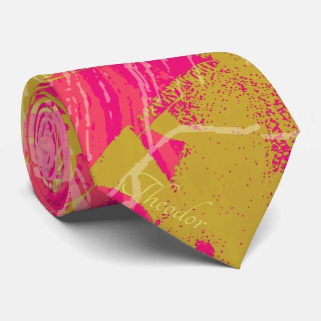 Cravate Motif Chic Gold Butterfly Fuchsia (Roulé)