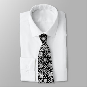 Cravate Motif chinois Art Nouveau - Blanc sur Noir