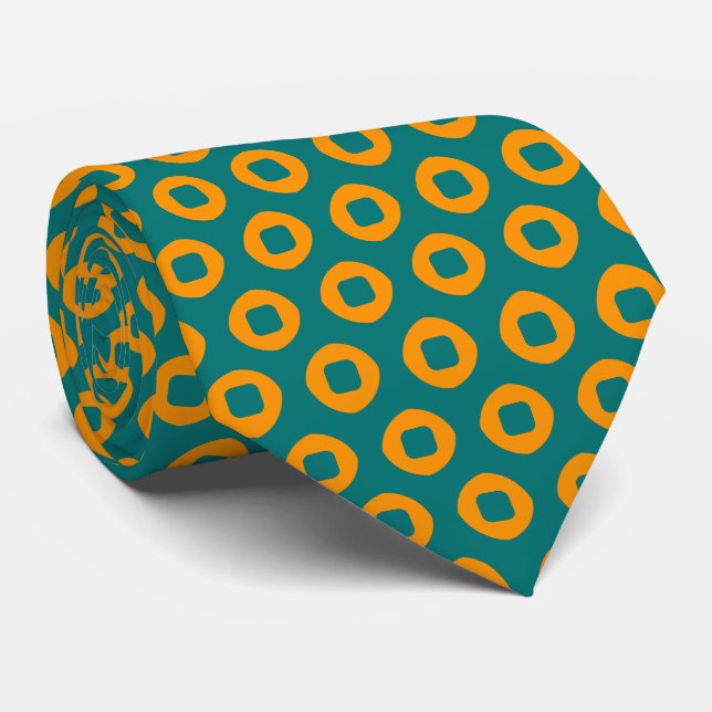 Cravate Motif circulaire turquoise et orange (Roulé)