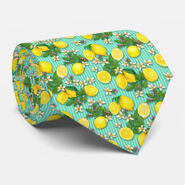Cravate Motif Citron Agrumes (Roulé)