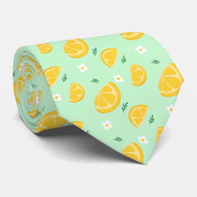 Cravate Motif Citron Agrumes (Roulé)