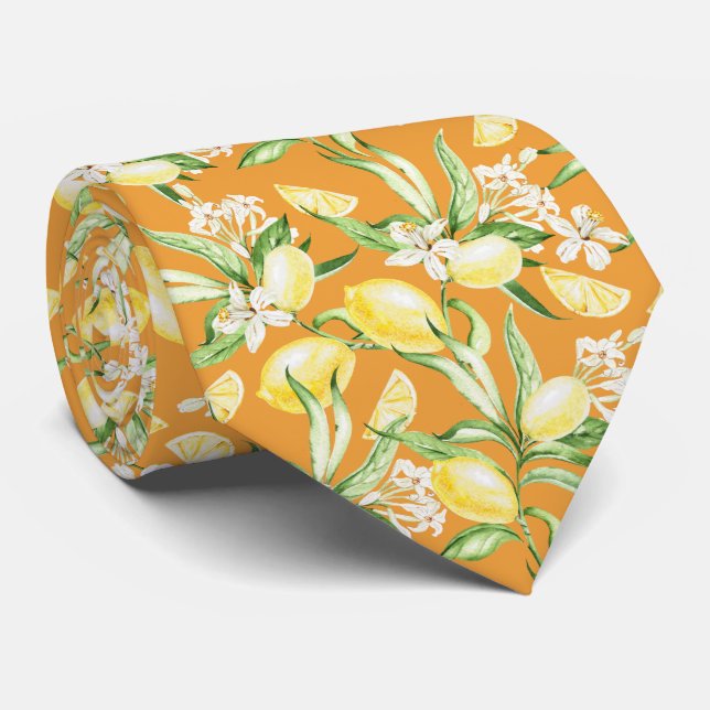 Cravate Motif Citron Agrumes (Roulé)