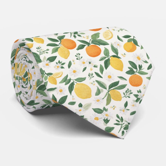 Cravate Motif Citron Et Orange  (Roulé)