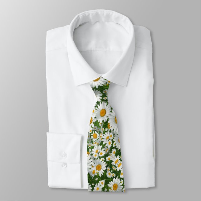 Cravate Motif classique de marguerite champs floraux blanc (Attaché)