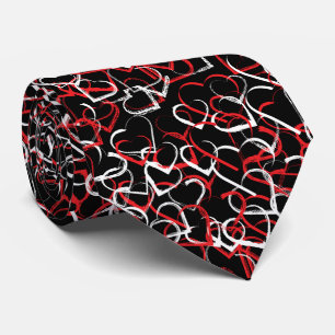 Cravate Motif cœur blanc rouge sur fond noir