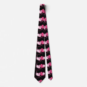 Cravate Motif Coeur Noir Et Rose