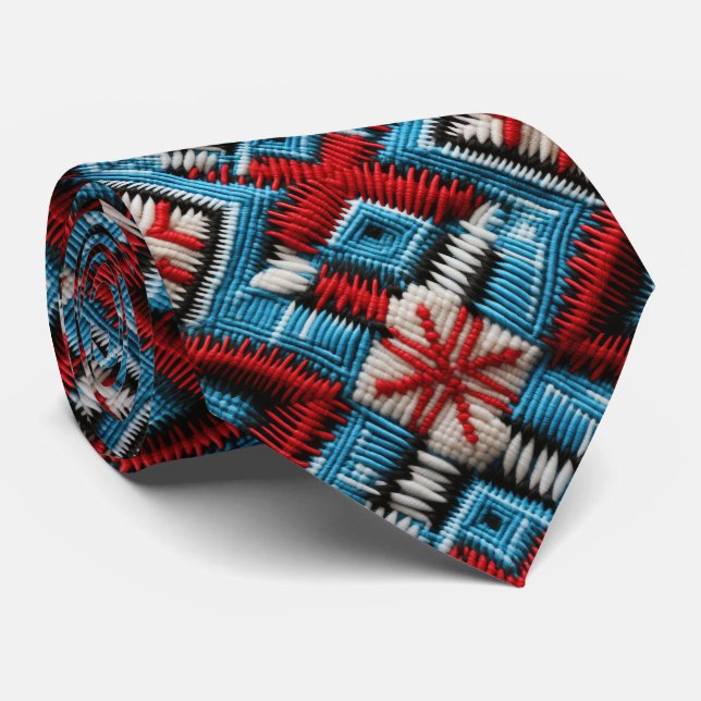 Cravate motif cool broderie occidentale carrelée (Roulé)