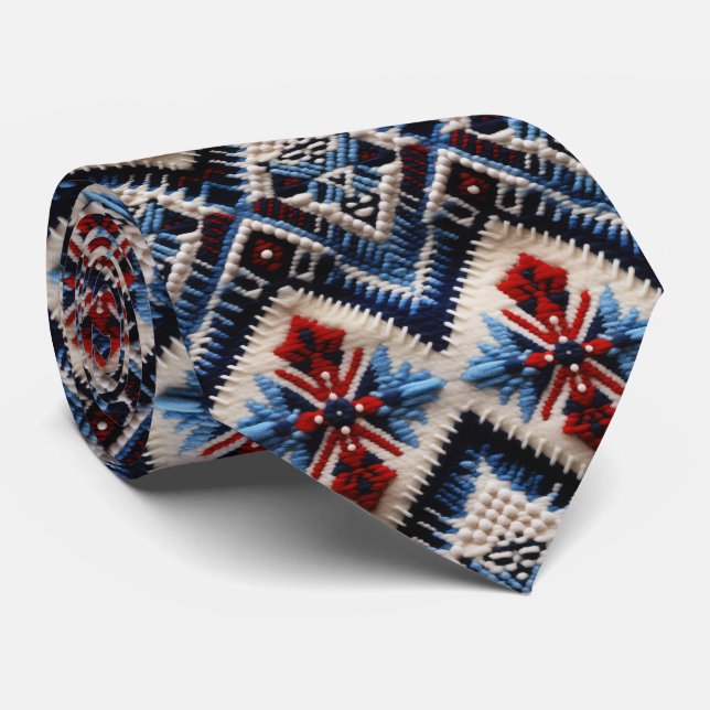 Cravate motif cool broderie occidentale carrelée (Roulé)