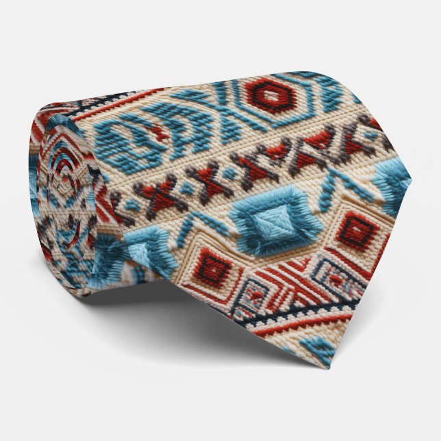 Cravate motif cool broderie occidentale carrelée (Roulé)