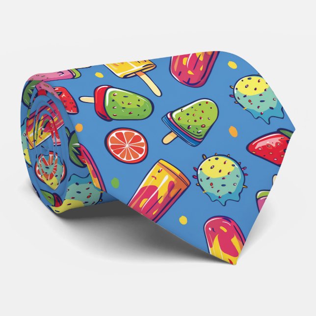 Cravate motif cool carrelé crème glacée (Roulé)