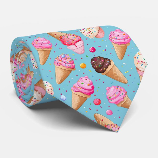 Cravate motif cool carrelé crème glacée (Roulé)