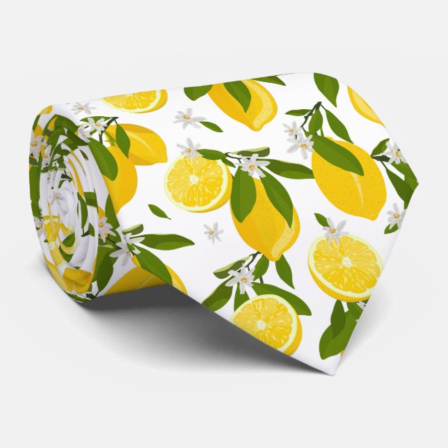 Cravate motif cool carrelé de fruits au citron  (Roulé)