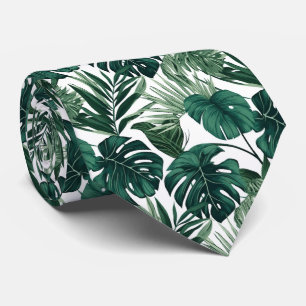 Cravate motif cool carrelé en feuilles tropicales