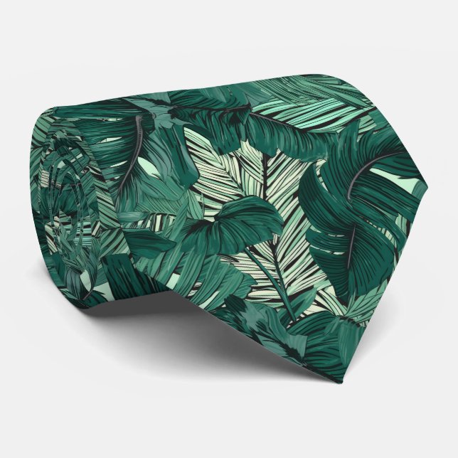 Cravate motif cool carrelé en feuilles tropicales (Roulé)