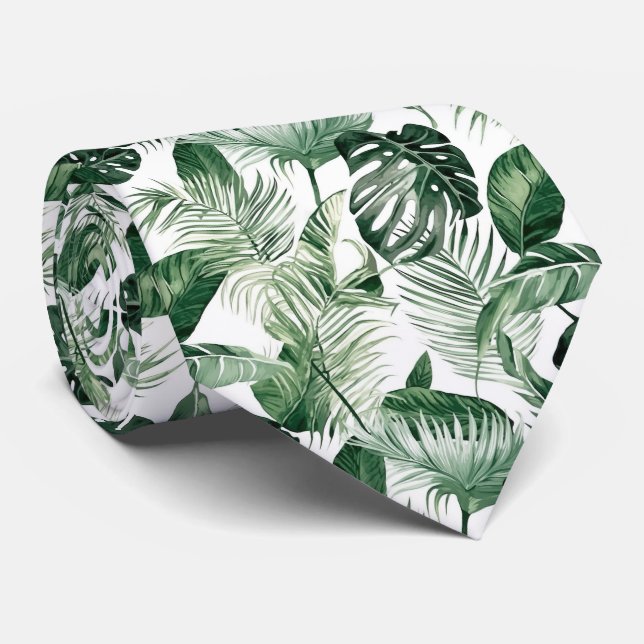 Cravate motif cool carrelé en feuilles tropicales (Roulé)