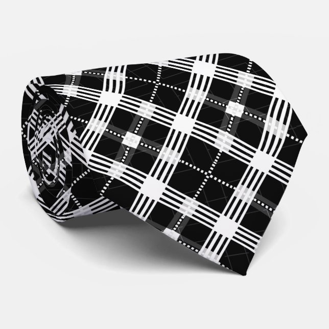 Cravate motif cool carrelé noir plaid (Roulé)