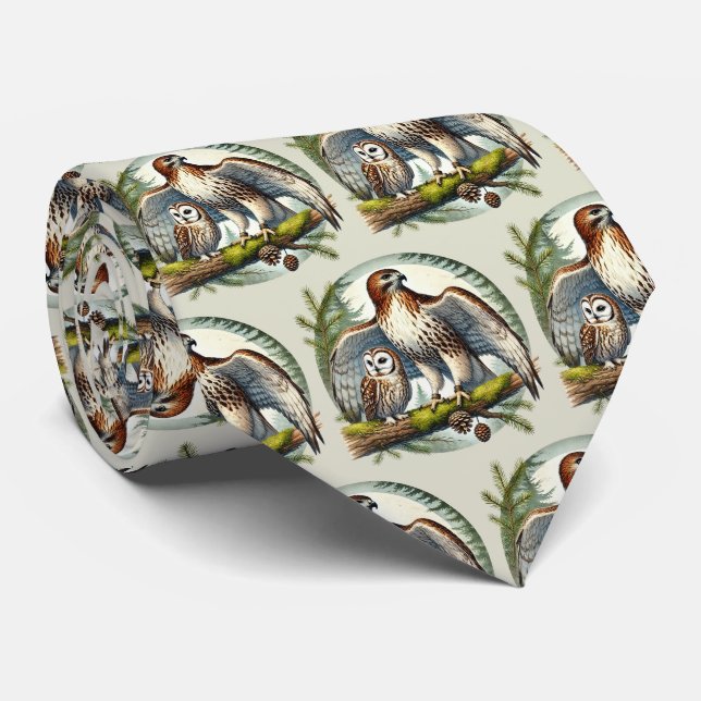 Cravate Motif cool de hibou aigle carrelé  (Roulé)