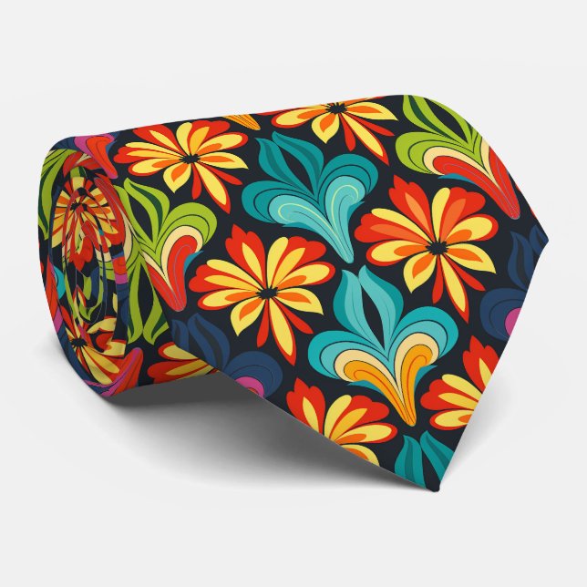 Cravate motif cool rétro carrelé (Roulé)