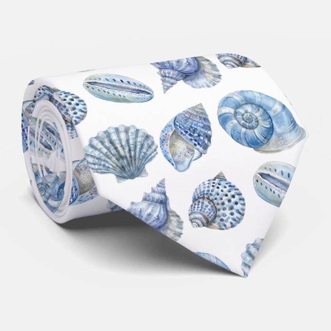 Cravate Motif Coquillage Soie Façon Océan Plage (Roulé)