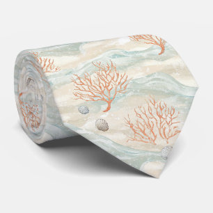 Cravate Motif corail côtier à l'aquarelle Boho Luxe (3)