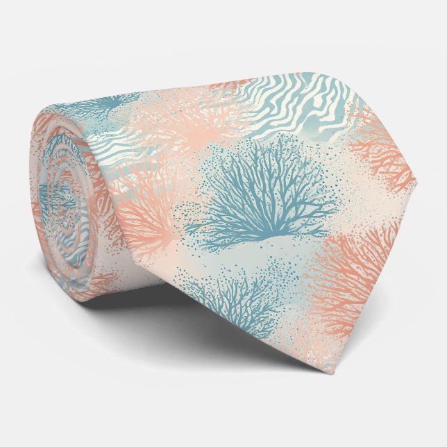 Cravate Motif corail côtier à l'aquarelle Boho Luxe (5) (Roulé)
