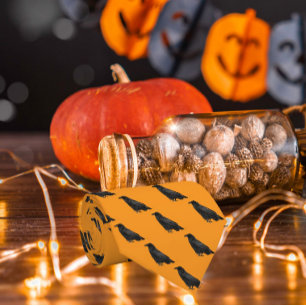 Cravate Motif Corbeau Noir sur Halloween Orange