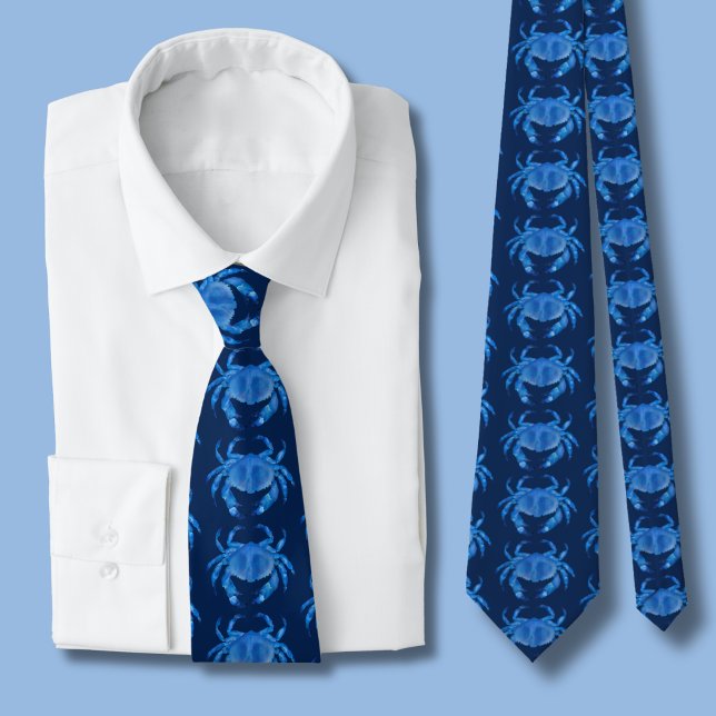 Cravate Motif Crabe Bleu (navy blue crab tie)