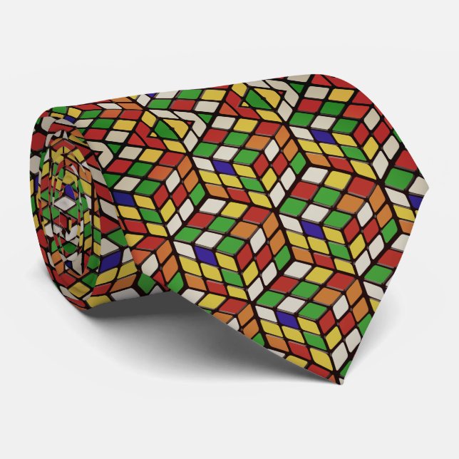 Cravate Motif Cubes Colorés (Roulé)
