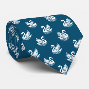 Cravate Motif cygne 02 - Blanc sur bleu océan